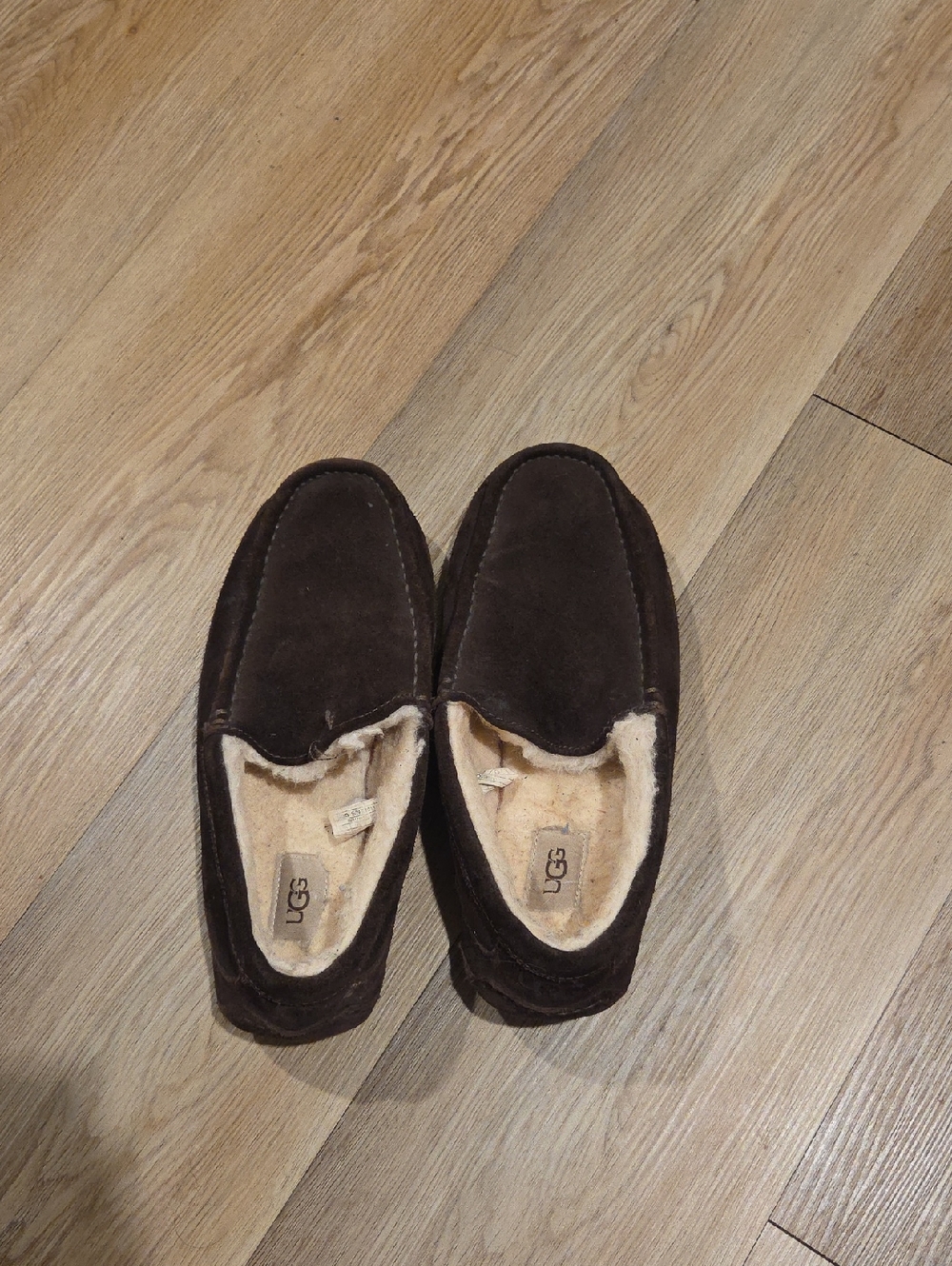 UGG Men’s Dark Brown Suede Slip-On Loafers with Shearling